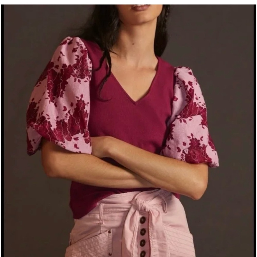 Anthropologie DOLAN Pink Puff Sleeve Top